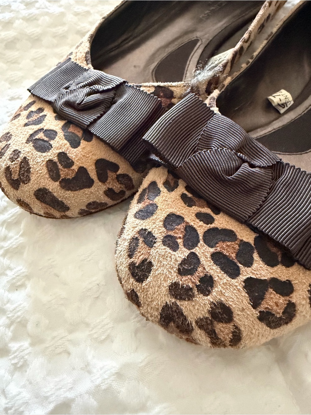 Brown Leopard Print Ballet Flats with Ribbon Bow